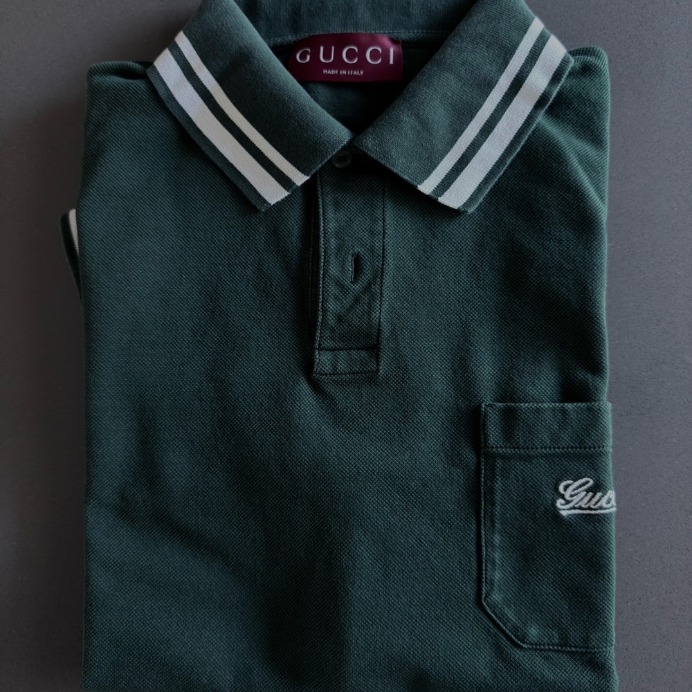 Gucci Dark Green Polo with Striped Collar